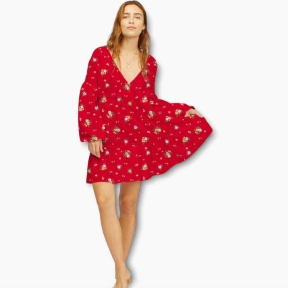 NWT Wrangler X Billabong Prairie Boho Cotton Linen Floral Ruffle V Neck Dress